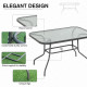 Metal Garden Dining Table with Umbrella Hole, Outdoor Patio Table with Tempered Glass Top, 47.25