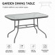 Metal Garden Dining Table with Umbrella Hole, Outdoor Patio Table with Tempered Glass Top, 47.25