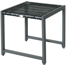 Rattan Coffee Table, Wicker Patio Side Table with Tempered Glass Top and Aluminum Frame for Outdoor, Garden, Gray