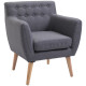 Linen Upholstery Armchair, Mid-Century Modern Accent Chair with Wood Frame and Thick Padding, Light Grey