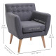 Linen Upholstery Armchair, Mid-Century Modern Accent Chair with Wood Frame and Thick Padding, Light Grey