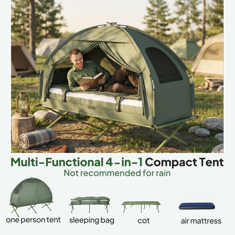 Hiking Tent Camping Bed Cot Combo Portable w/ Sleep Bag Mattress