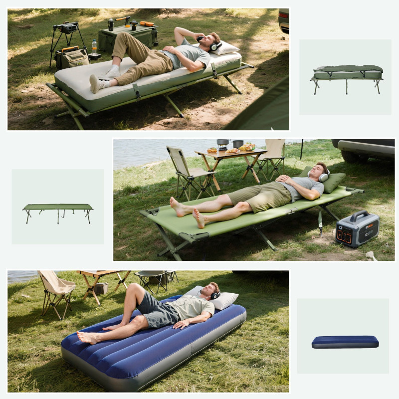 Hiking Tent Camping Bed Cot Combo Portable w/ Sleep Bag Mattress