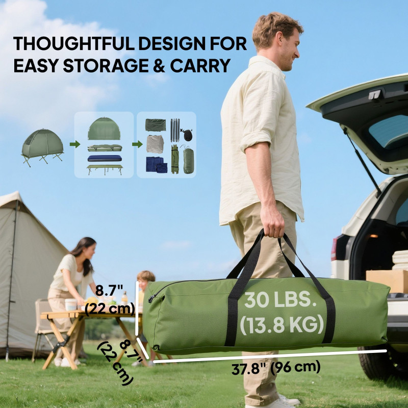 Hiking Tent Camping Bed Cot Combo Portable w/ Sleep Bag Mattress