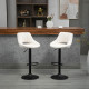 Bar Stools Set of 2, Swivel Counter Height Barstools with Adjustable Height, Linen Upholstered Bar Chairs with Round Metal Base and Footrest, Cream