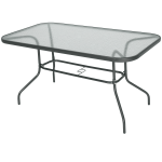 Metal Garden Dining Table with Umbrella Hole, Outdoor Patio Table with Tempered Glass Top, 55