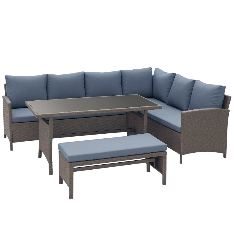 4 Piece Outdoor Patio Rattan Wicker Dining Table Bench Patio Furniture Sofa