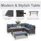 4 Piece Outdoor Patio Rattan Wicker Dining Table Bench Patio Furniture Sofa