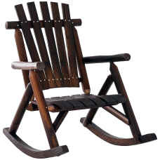 Outdoor Rocking Chair, Wooden Adirondack Outdoor Rocker with High Back and Slatted Seat, Oversized Rustic Patio Rocking Chair for Garden, Porch, Yard, Balcony, Carbonized