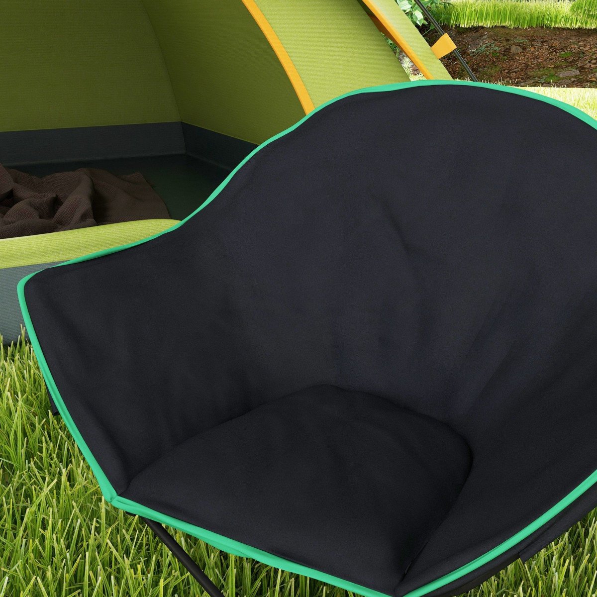Foldable Camping Chair Padded Moon Saucer Chair with Carry Bag, Storage Pocket for Outdoor, Beach, Picnic, Hiking, Fishing, Travel