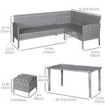 5 Pieces Wicker Patio Conversation Dining Furniture Set with Cushions, Table and Ottomans, Bright Blue