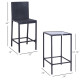 3 Piece Patio Bar Set Wicker Rattan Garden Bistro Set Barstool and Table for Patio Backyard Balcony Poolside, Black