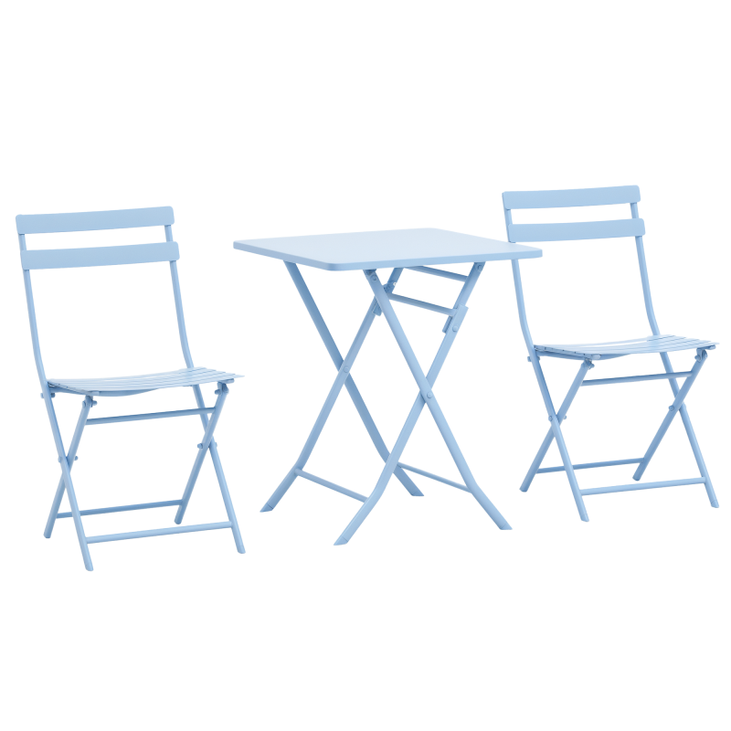 3 Pieces Garden Bistro Coffee Set Foldable Patio Chair & Square Table for Outdoor Yard Porch Poolside Balcony Blue