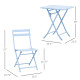 3 Pieces Garden Bistro Coffee Set Foldable Patio Chair & Square Table for Outdoor Yard Porch Poolside Balcony Blue
