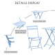 3 Pieces Garden Bistro Coffee Set Foldable Patio Chair & Square Table for Outdoor Yard Porch Poolside Balcony Blue