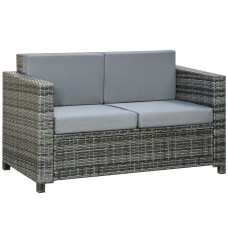 2 Seat Patio Loveseat Deluxe Wicker Sofa Chair Outdoor Rattan Furniture Couch All Weather with Cushion for Balcony, Deck, Garden and Poolside, Grey