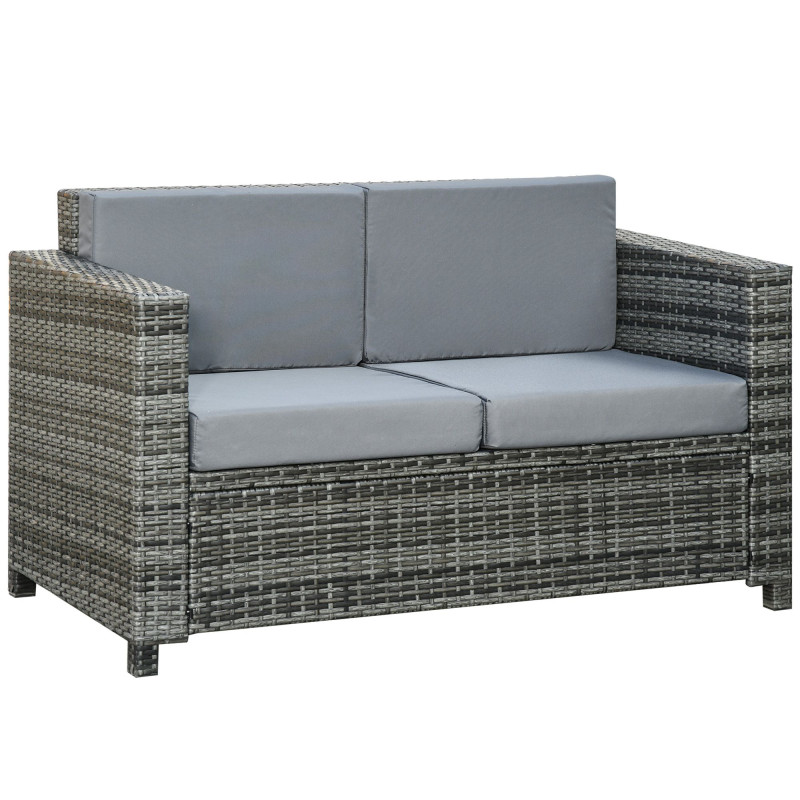 2 Seat Patio Loveseat Deluxe Wicker Sofa Chair Outdoor Rattan Furniture Couch All Weather with Cushion for Balcony, Deck, Garden and Poolside, Grey