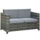 2 Seat Patio Loveseat Deluxe Wicker Sofa Chair Outdoor Rattan Furniture Couch All Weather with Cushion for Balcony, Deck, Garden and Poolside, Grey