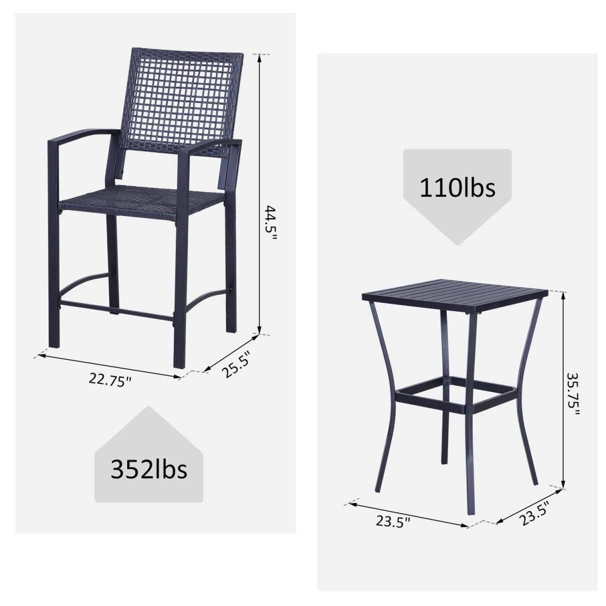 3 Pieces Outdoor Wicker Bar Set, Classic Bistro Bar Set Garden Rattan Style Patio Bar Table & High Chairs w/ Cushions Home Bar Furniture, Cream White