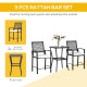 3 Pieces Outdoor Wicker Bar Set, Classic Bistro Bar Set Garden Rattan Style Patio Bar Table & High Chairs w/ Cushions Home Bar Furniture, Cream White
