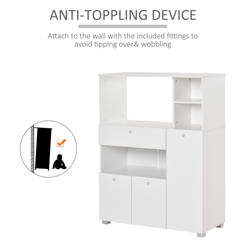 Compact Kitchen Pantry Cabinet Server Hutch Storage Buffet with Microwave Oven Stand Drawer and Shelves, White
