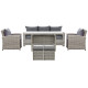 6 Pcs Patio Furniture Set, Rattan Outdoor Furniture Set with 3 Seater Sofa, Armchairs, Footstools and Table, Dark Grey
