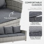 6 Pcs Patio Furniture Set, Rattan Outdoor Furniture Set with 3 Seater Sofa, Armchairs, Footstools and Table, Dark Grey