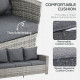 6 Pcs Patio Furniture Set, Rattan Outdoor Furniture Set with 3 Seater Sofa, Armchairs, Footstools and Table, Dark Grey
