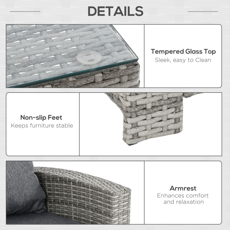 6 Pcs Patio Furniture Set, Rattan Outdoor Furniture Set with 3 Seater Sofa, Armchairs, Footstools and Table, Dark Grey