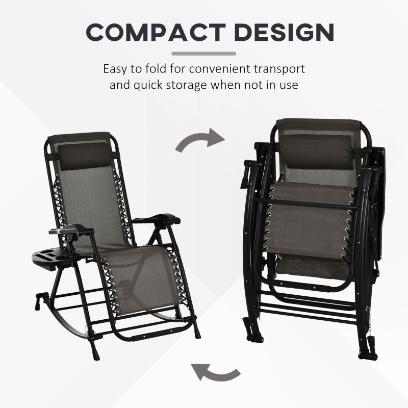 2 in 1 Adjustable Zero Gravity Reclining Lounge Chair Garden Recliner and Rocker Foldable Sun Lounger Napping Seat w/ Headrest & Tray Grey