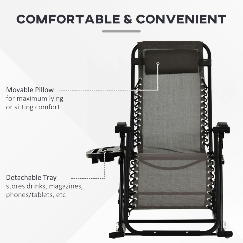 2 in 1 Adjustable Zero Gravity Reclining Lounge Chair Garden Recliner and Rocker Foldable Sun Lounger Napping Seat w/ Headrest & Tray Grey