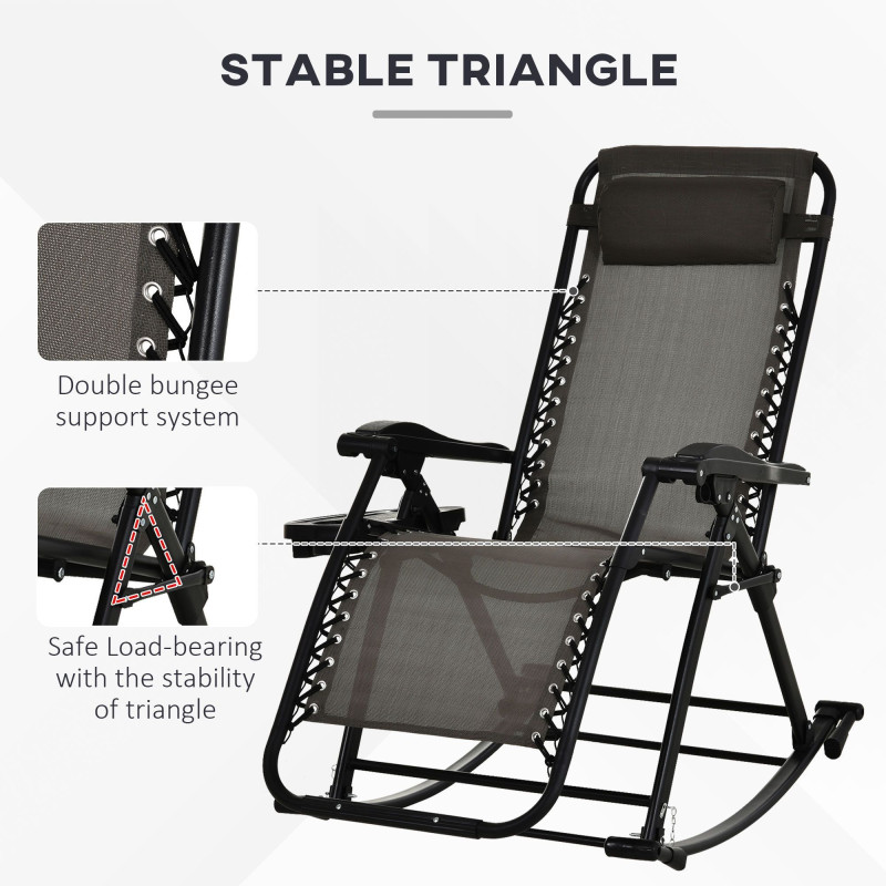 2 in 1 Adjustable Zero Gravity Reclining Lounge Chair Garden Recliner and Rocker Foldable Sun Lounger Napping Seat w/ Headrest & Tray Grey