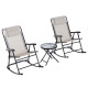 3pc Patio Rocking Chair Set, Folding Outdoor Rocking Chairs and Table Bistro Set w/ Breathable Mesh Seat & Backrest, Headrest for Park, Backyard, Garden, Cream White