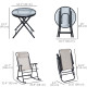 3pc Patio Rocking Chair Set, Folding Outdoor Rocking Chairs and Table Bistro Set w/ Breathable Mesh Seat & Backrest, Headrest for Park, Backyard, Garden, Cream White