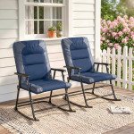 Folding Rocking Chair Set of 2 Padded Rockers with Armrest, Navy Blue