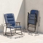 Folding Rocking Chair Set of 2 Padded Rockers with Armrest, Navy Blue