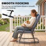 Folding Rocking Chair Set of 2 Padded Rockers with Armrest, Navy Blue