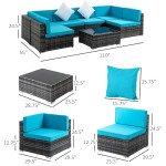 7 Pieces Outdoor Rattan Furniture Set, Patio Wicker Sectional Conversation Sofa Set w/ Cushions & Coffee Table