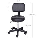PU Leather Adjustable Rolling Stool, Round Swivel Drafting Stool with Back, Wheels, Black