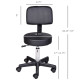 PU Leather Adjustable Rolling Stool, Round Swivel Drafting Stool with Back, Wheels, Black