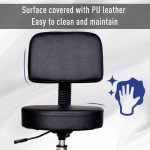 PU Leather Adjustable Rolling Stool, Round Swivel Drafting Stool with Back, Wheels, Black