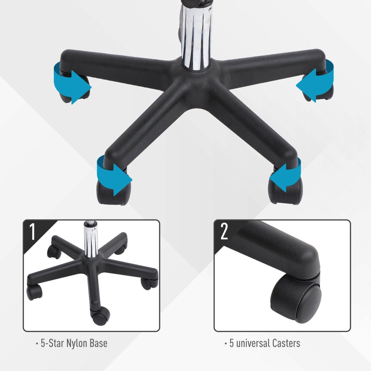 PU Leather Adjustable Rolling Stool, Round Swivel Drafting Stool with Back, Wheels, Black