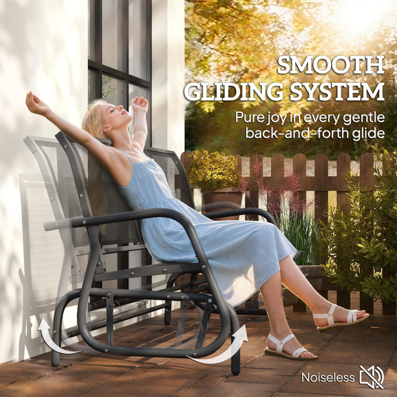 3-Seat Outdoor Glider Chair, Patio Rocking Chair, Steel Frame, Sling Fabric Seat for Garden, Backyard, Lawn, Black