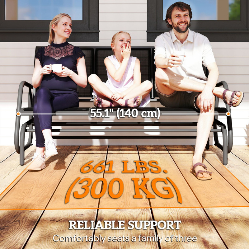 3-Seat Outdoor Glider Chair, Patio Rocking Chair, Steel Frame, Sling Fabric Seat for Garden, Backyard, Lawn, Black