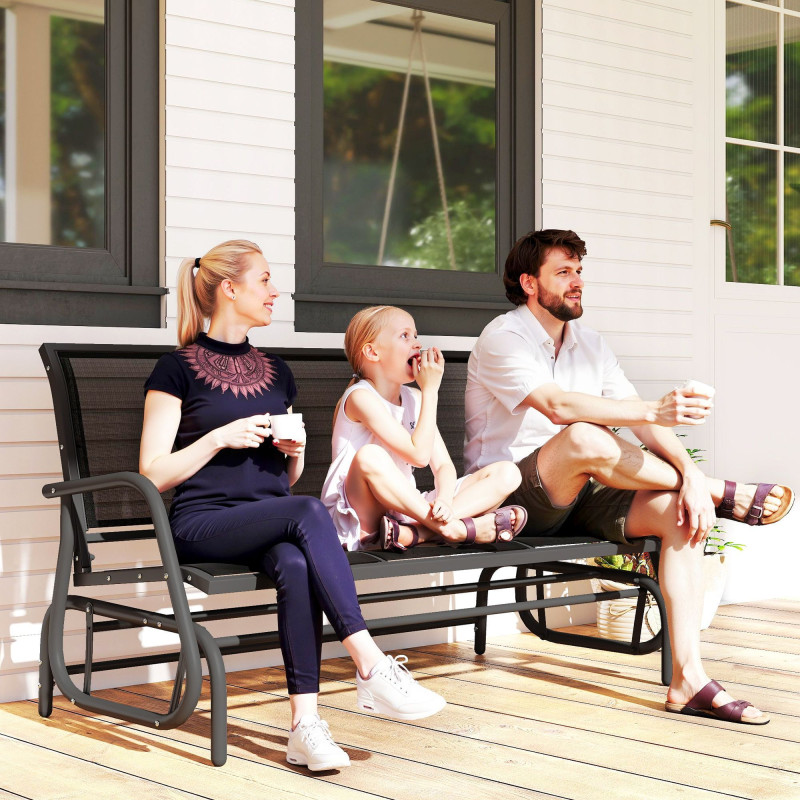 3-Seat Outdoor Glider Chair, Patio Rocking Chair, Steel Frame, Sling Fabric Seat for Garden, Backyard, Lawn, Black