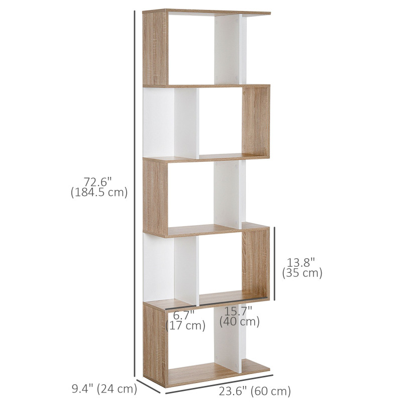 5-Tier Geometric Bookcase Display Shelf Storage Shelf Modern Room Divider Living Room Home Office Furniture, White