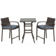 3 Pieces Patio Bar Set Wicker Garden Bistro Set Outdoor Furniture PE Rattan Table and Stools with Seat Cushion, Grey