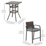 3 Pieces Patio Bar Set Wicker Garden Bistro Set Outdoor Furniture PE Rattan Table and Stools with Seat Cushion, Grey
