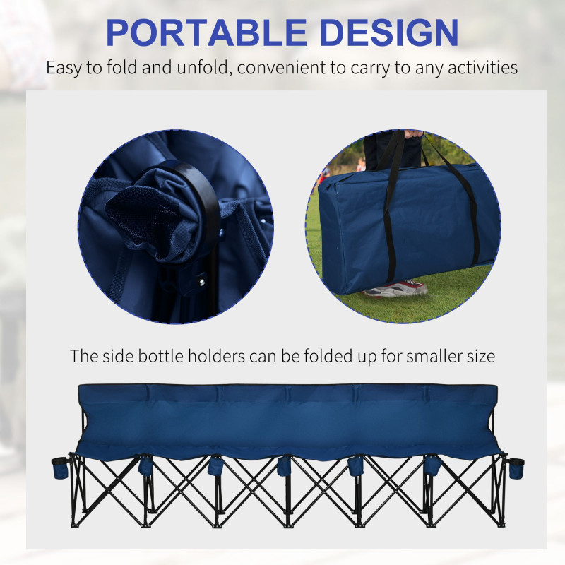 6 Seat Folding Camping Chair with Cup Holder and Carrying Case for Camping, Picnic, Sports Events, Blue
