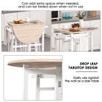 Kitchen Trolley 3 Piece Kitchen Cart Set Drop Leaf Breakfast Table and 2 Stools w/ Rolling Wheels & Towel Bars, Wood & White